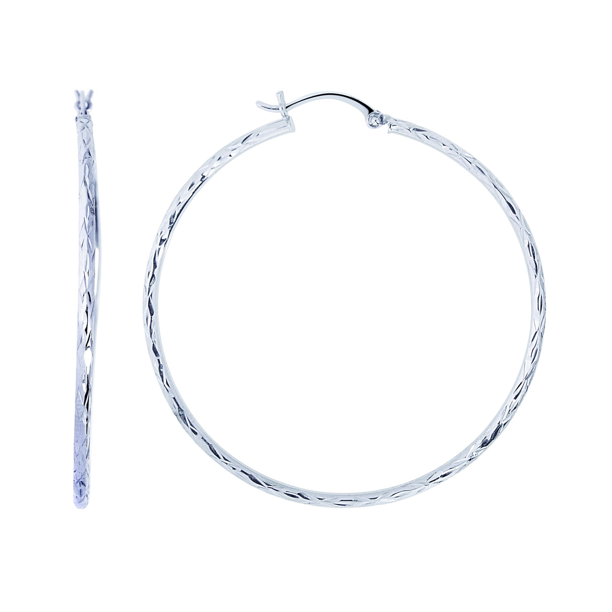 14K Gold 2mm Diamond Cut Hoop Earring