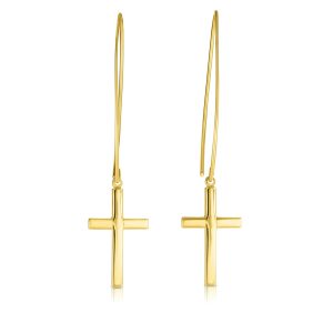14K Gold Small Cross Threader Earring