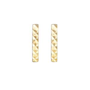 14K Gold Diamond Cut Bar Stud Earring