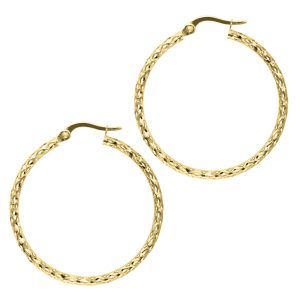 14K Gold Diamond Cut Hoop Earring