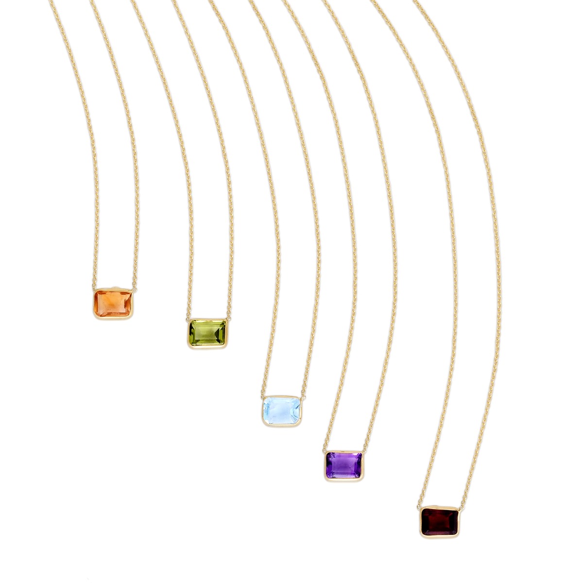 14K Gold Emerald Cut Garnet Necklace