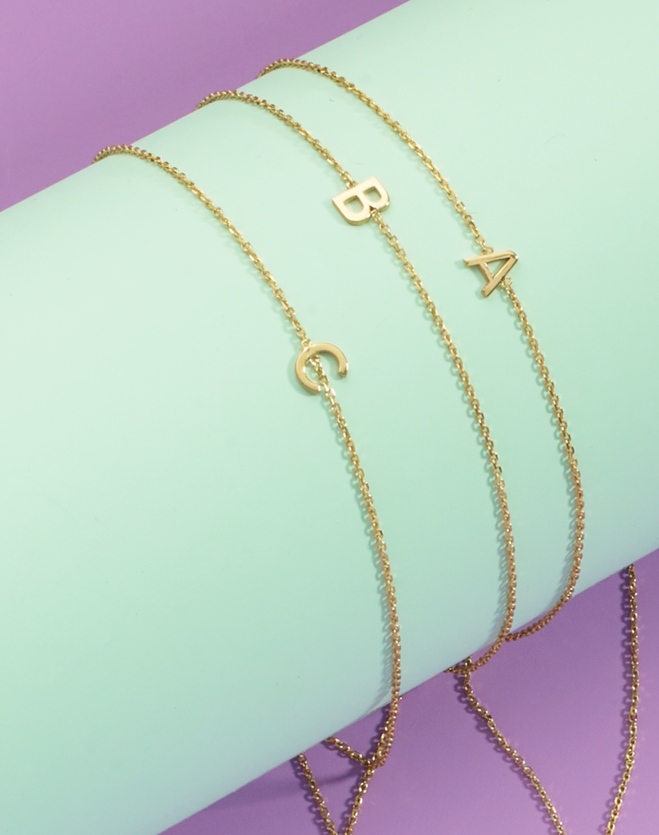 14K Mini Initial E Bracelet