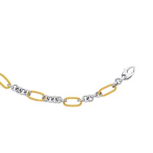 14K Two-tone Gold Alternating Twisted Elongated Oval Rope Link Chain