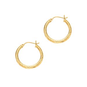 14K Yellow Gold 3mm Diamond Cut Hoop Earring