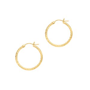 14K Gold 2mm Diamond Cut Hoop Earring