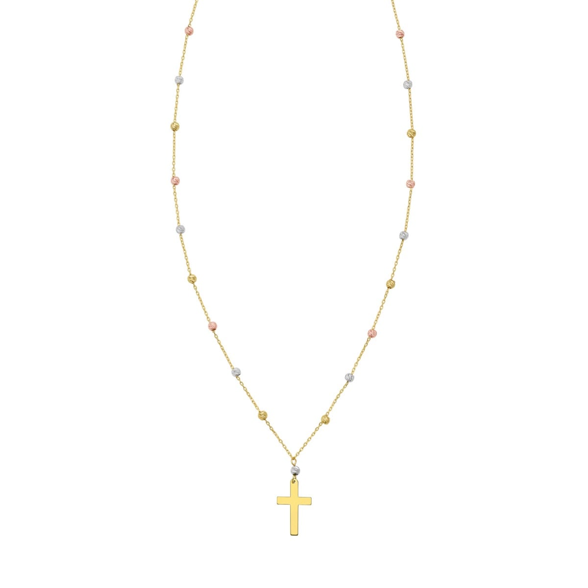 14K Beaded Cross Necklace