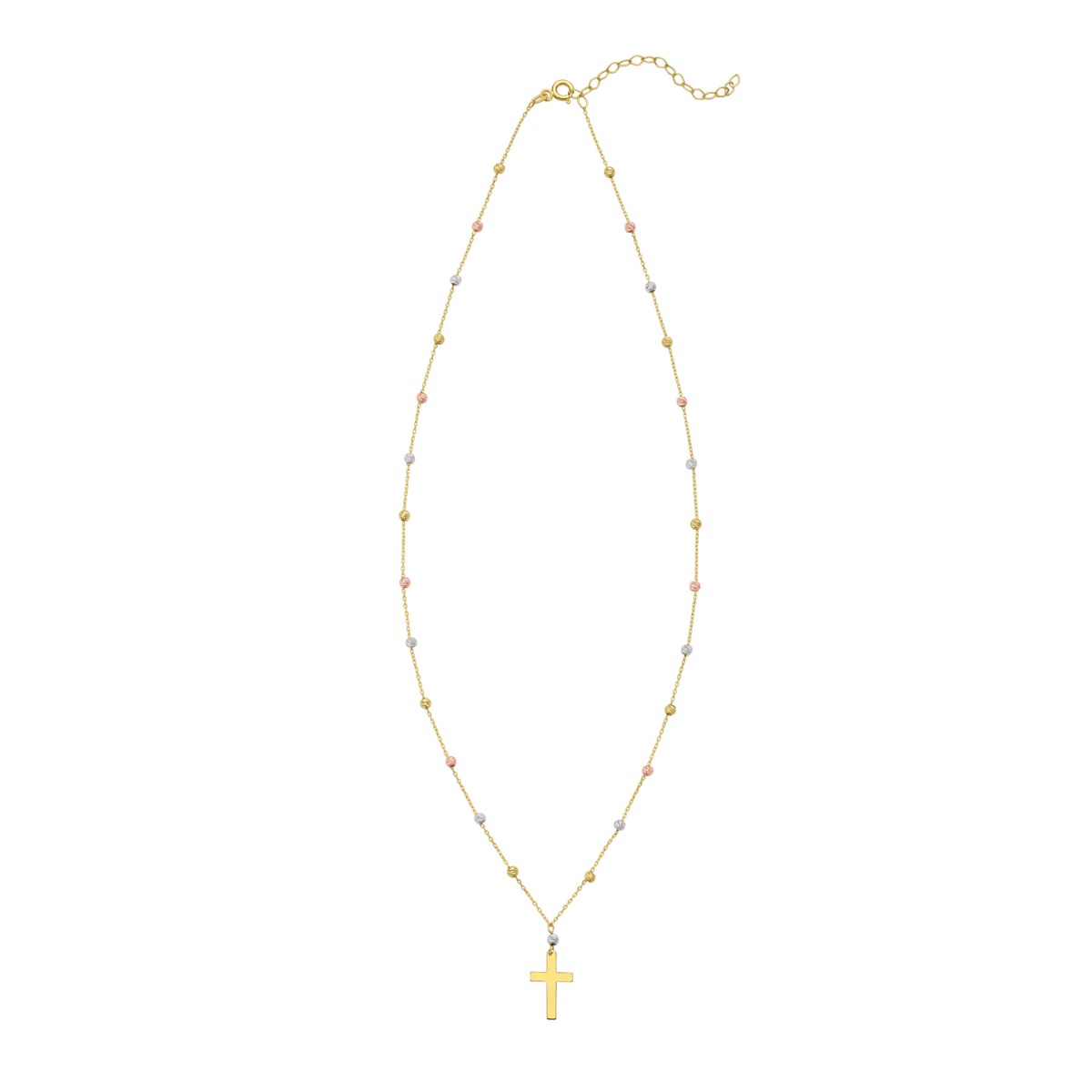 14K Beaded Cross Necklace