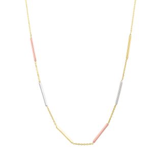 10K Tri-color Bar Station Necklace