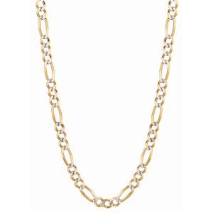 14K Gold 5.8mm White Pave Figaro Chain