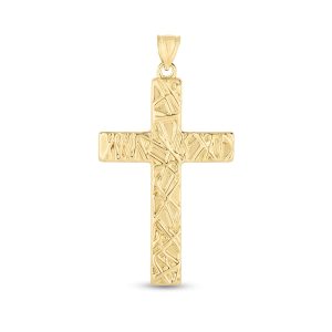 14K Gold Textured Cross Pendant