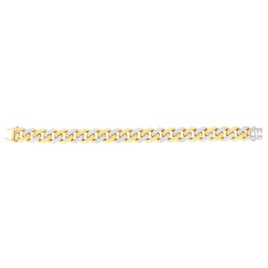 14K Gold 11.5mm 24" Alternating White Pave Lite Miami Cuban