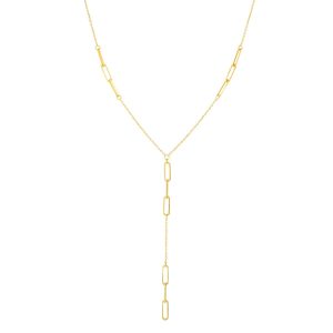 14K Gold Paperclip Lariat Necklace