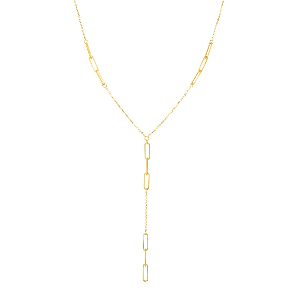 14K Gold Paperclip Lariat Necklace