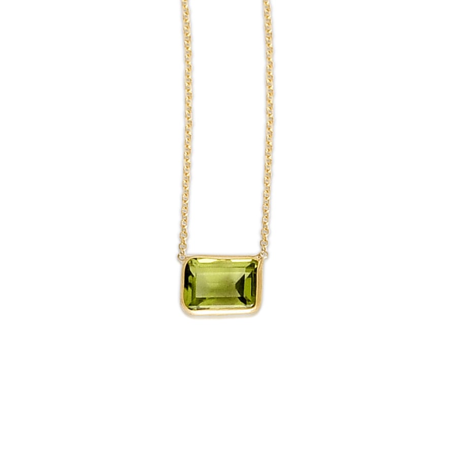 14K Gold Emerald Cut Peridot Necklace