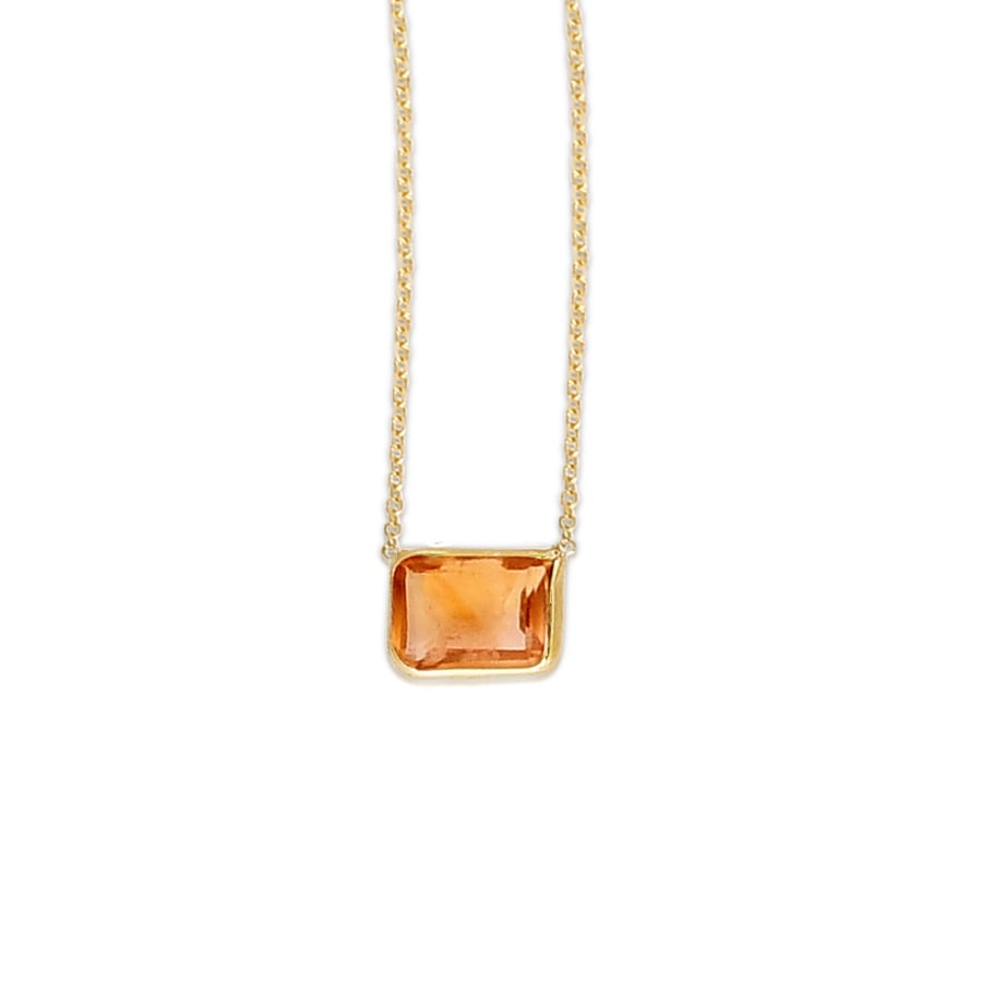 14K Gold Emerald Cut Citrine Necklace