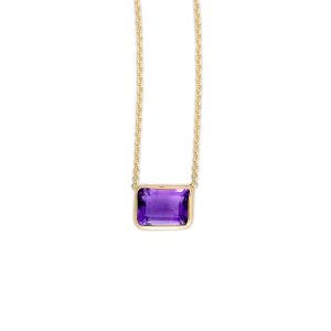 14K Gold Emerald Cut Amethyst Necklace