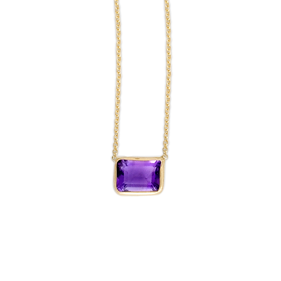 14K Gold Emerald Cut Amethyst Necklace