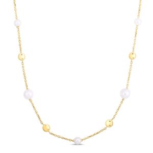 14K Gold & Pearl Bead Tin-Cup Necklace