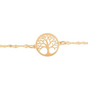 14K Gold Tree of Life on Mirror Chain Bracelet