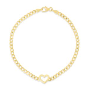 14K Heart Curb Bracelet