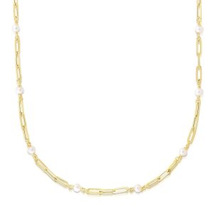 14K Pearl Paperclip Link Necklace
