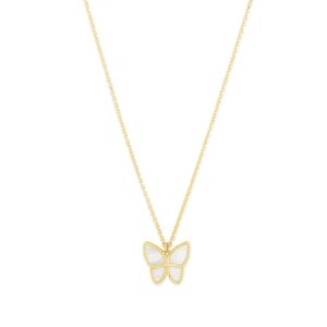 14K Gold Mother of Pearl Butterfly Necklace