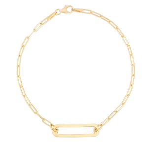 14K Paperclip Straight Open Bar Bracelet