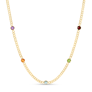 14K Multi Gemstone Curb Chain Necklace