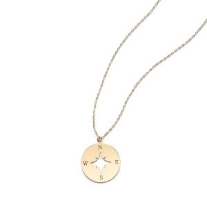 14K Gold Polished North Star Disc Necklace