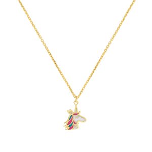 14K Gold Enamel Unicorn Necklace