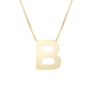 14K Gold Block Letter Initial B Necklace