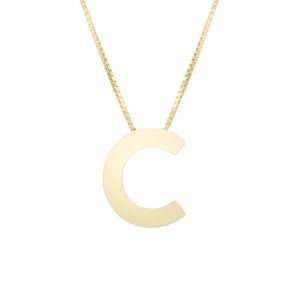 14K Gold Block Letter Initial C Necklace