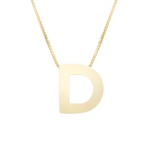 14K Gold Block Letter Initial D Necklace