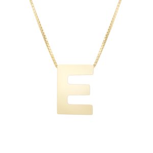 14K Gold Block Letter Initial E Necklace
