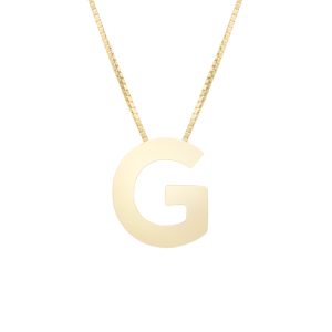 14K Gold Block Letter Initial G Necklace