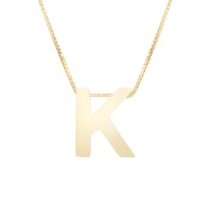 14K Gold Block Letter Initial K Necklace