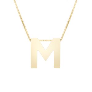 14K Gold Block Letter Initial M Necklace