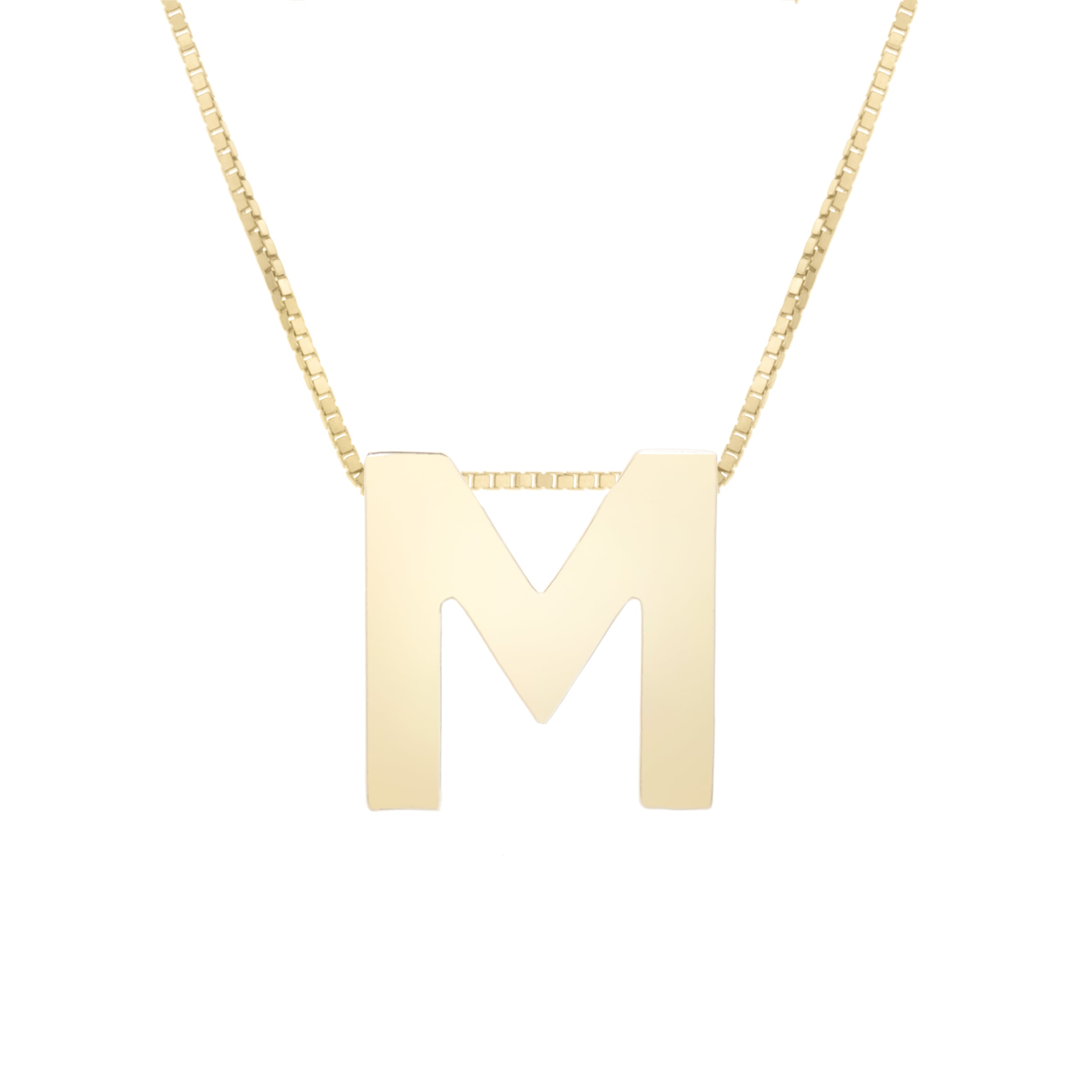 14K Gold Block Letter Initial M Necklace