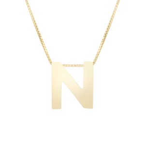 14K Gold Block Letter Initial N Necklace