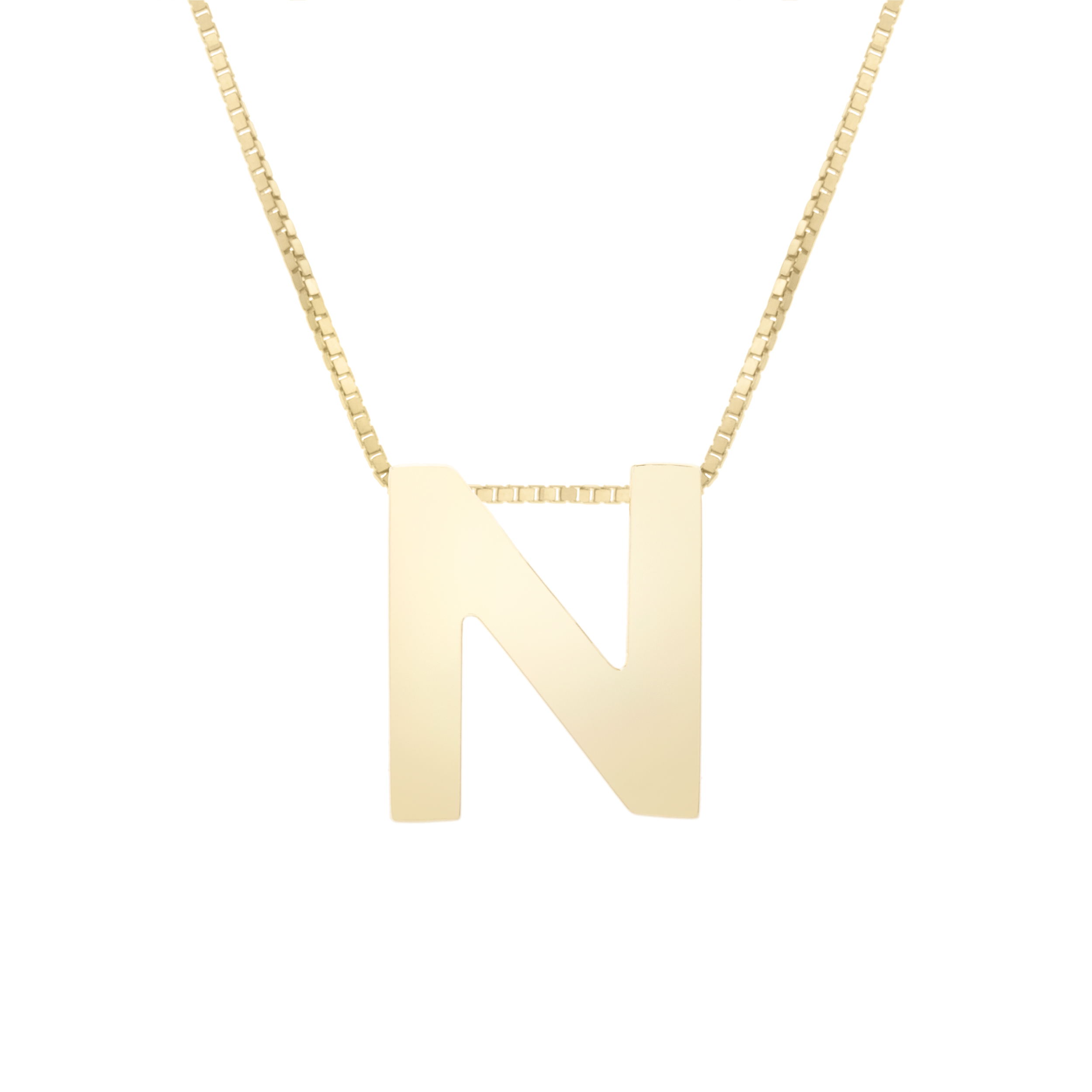 14K Gold Block Letter Initial N Necklace