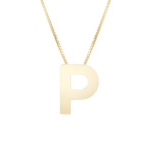 14K Gold Block Letter Initial P Necklace