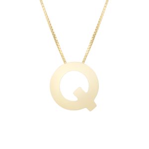 14K Gold Block Letter Initial Q Necklace