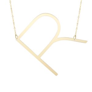 14K Gold Large Initial R Necklace