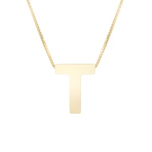 14K Gold Block Letter Initial T Necklace