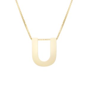14K Gold Block Letter Initial U Necklace