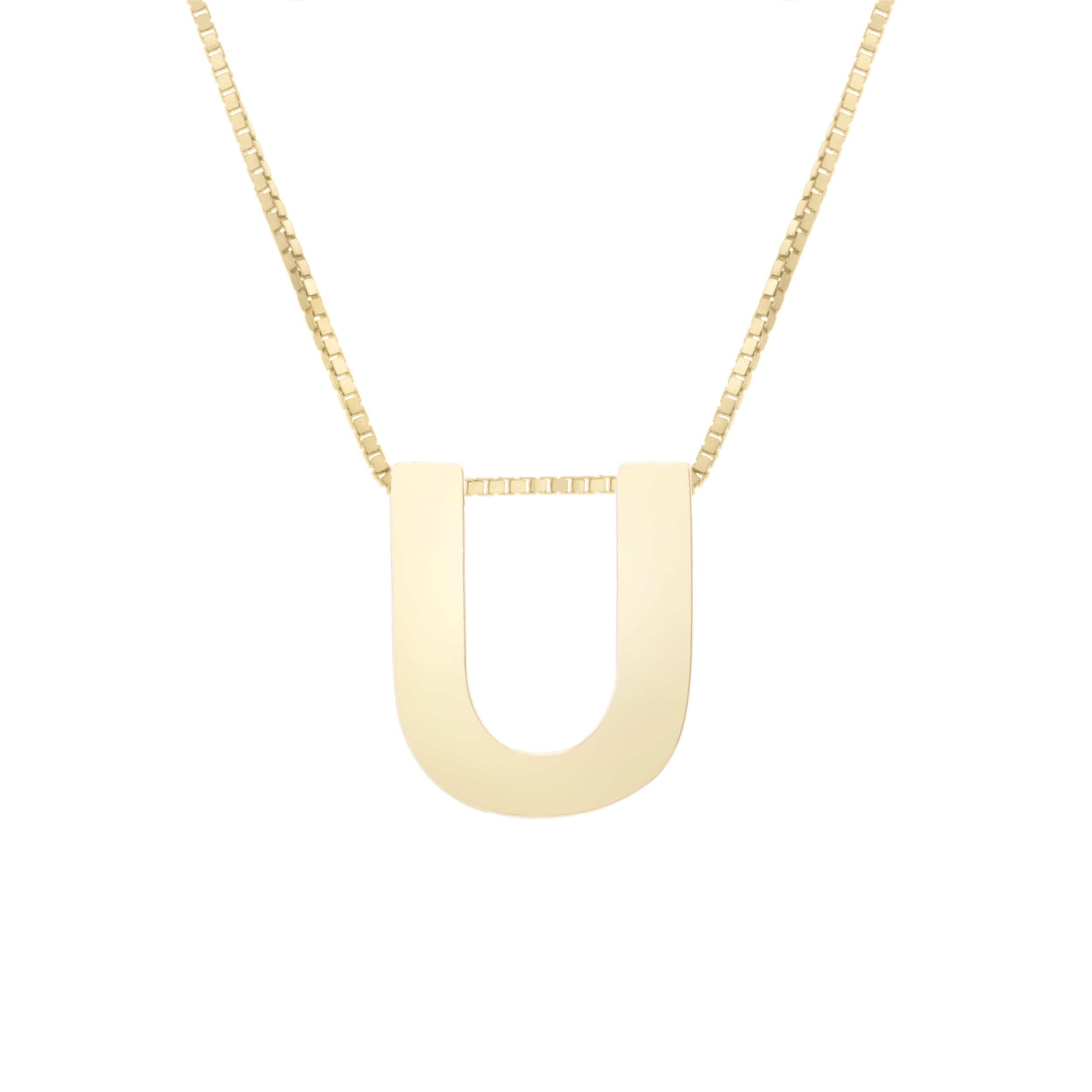 14K Gold Block Letter Initial U Necklace