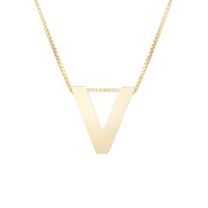 14K Gold Block Letter Initial V Necklace