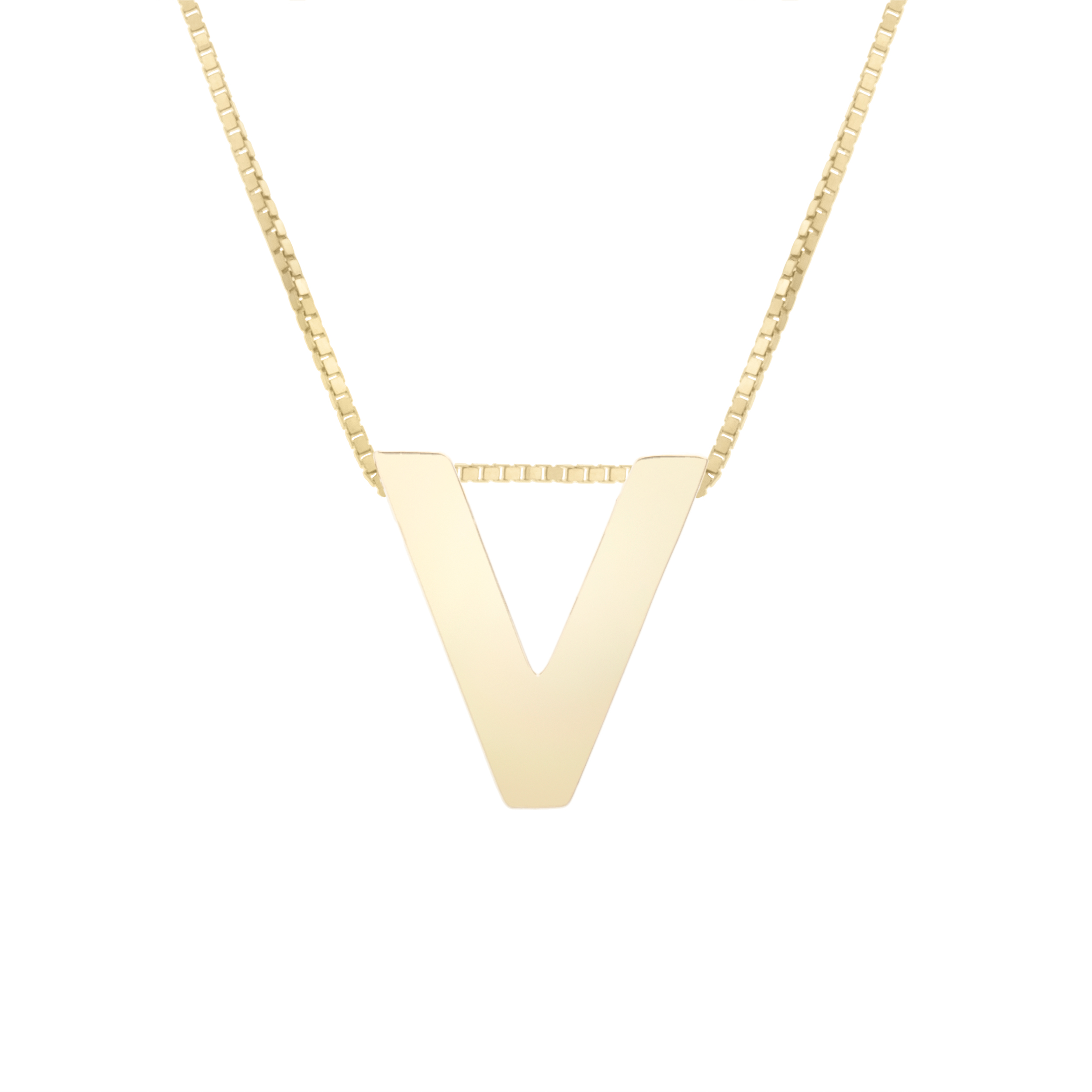 14K Gold Block Letter Initial V Necklace