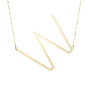14K Gold Large Initial W Necklace