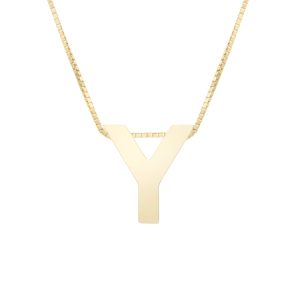 14K Gold Block Letter Initial Y Necklace